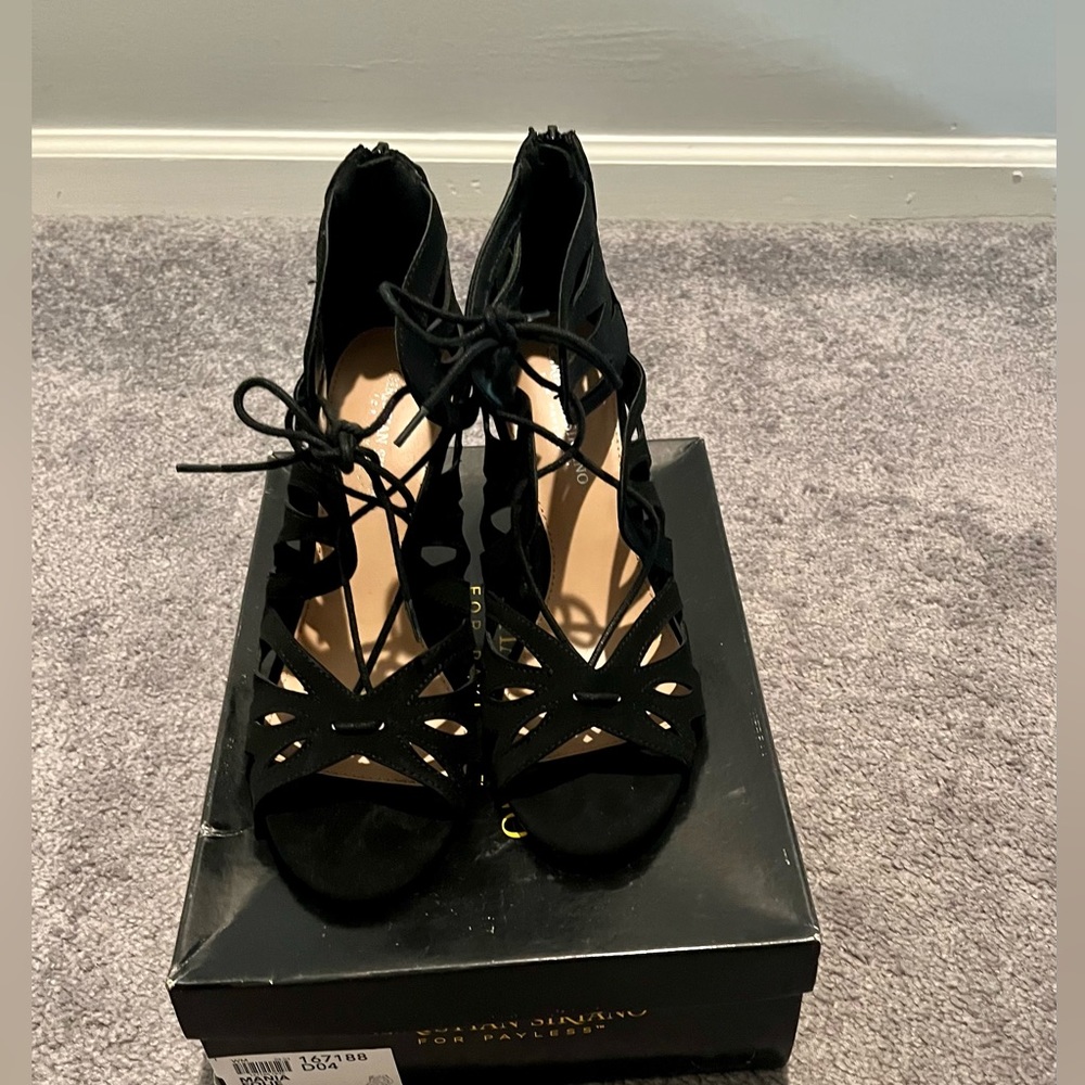Christian Siriano Black Suede Lace Up Stiletto Sandals women’s size 9